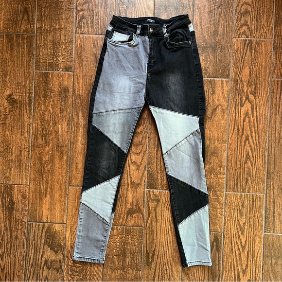 Black and Grey Patchwork Skinny Jeans - Picture 1 of 6